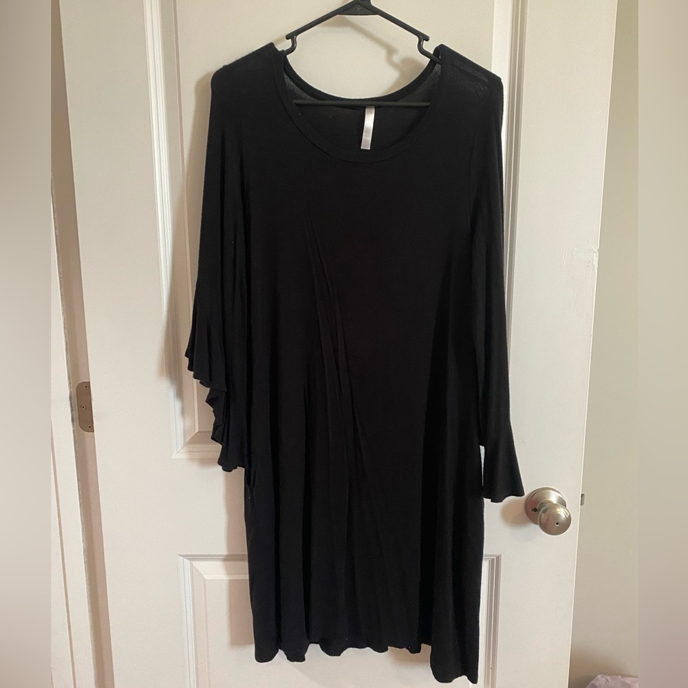 Black dress with 3/4 flutter sleeves